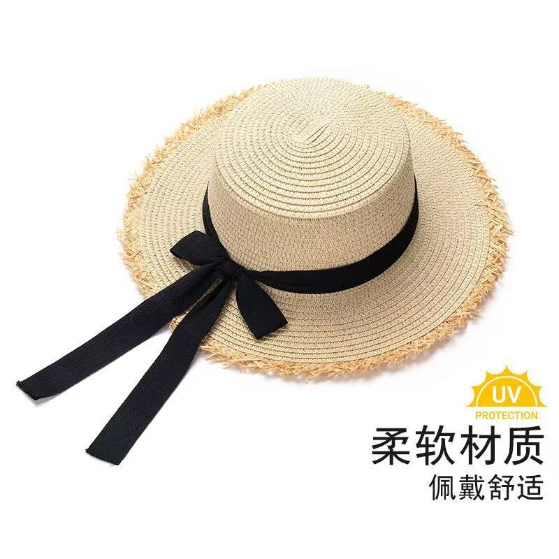 New bow lace straw hat women's summer seaside beach vacation sun hat large brim sun protection hat
