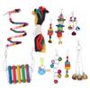 Birds Swing Toy Natural Wood Hanging Chewing Perch Toy Set with Bells Wooden Beads