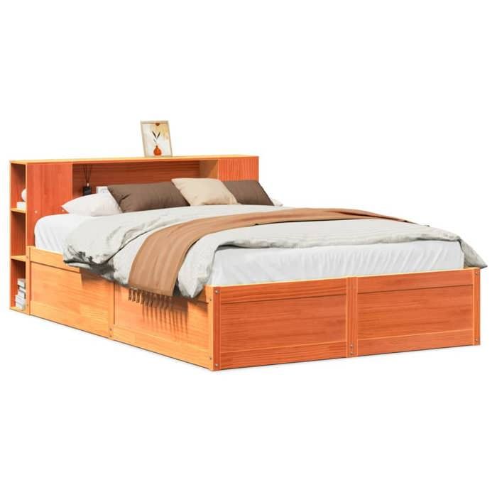 VidaXL Cadre de lit sans matelas cire marron 135x190cm bois pin massif, lit, cadre de lit en bois massif, meuble de chambre 3323427