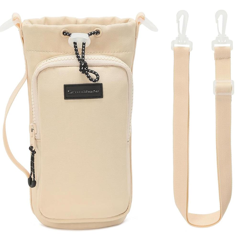 

Портативная сумка для бутылки с водой с регулируемым плечевым ремнем, чехол для бутылки с водой для ходьбы, пеших прогулок, кемпинга, спортзала кремовый