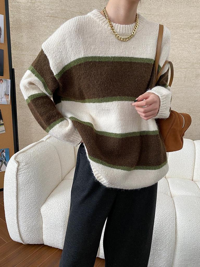 Sinan Retro Striped Loose Knit Sweater SN6772