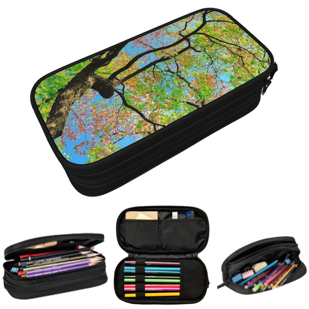Spring Tree In Blue Green And Yellow Pencil Case for Studen Gifts Pen Box Pencil Bag Stationery Supplies Pen Holder Bag
