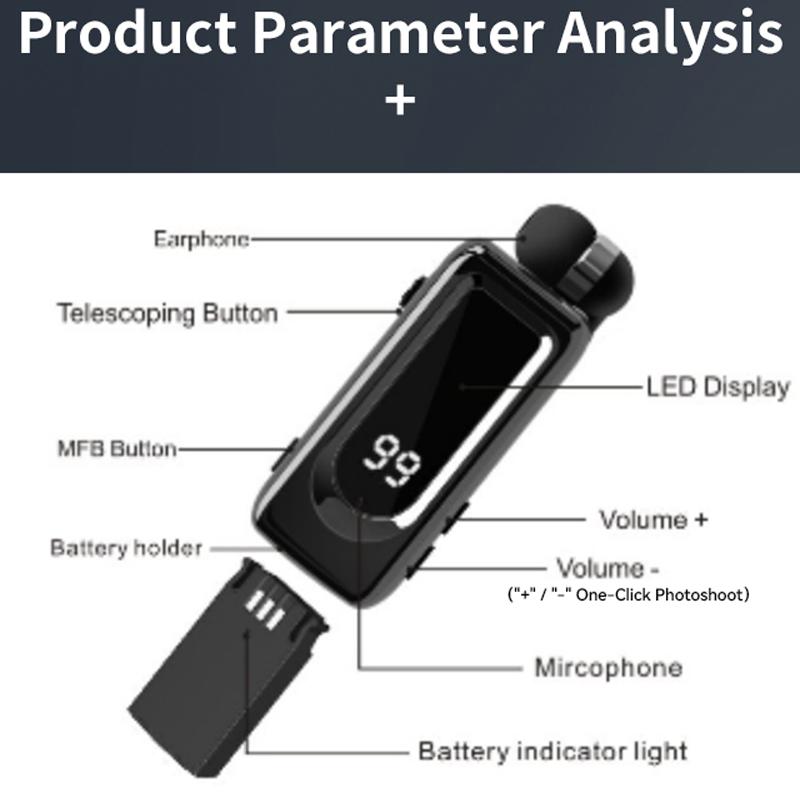 D70Pro Lavalier Business Bluetooth 5.4 Earphones Talk/Music Time 36 Hours LED Digital Display With Mic Noice Cancelling Headset