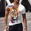 Oversized Animal T-shirt Unisex Black Tees Lion Print Shirts Pattern V-neck Tops Fashion Casual Short Sleeve Summer Unisex's Clothing