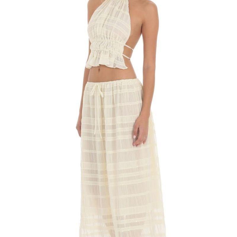 

2025 Весна и Осень Новая Трансграничная Внешняя Торговля Женская одежда Топ с Открытыми Плечами Однотонный Темперамент Однотонная Юбка Модный Комплект Apricot L