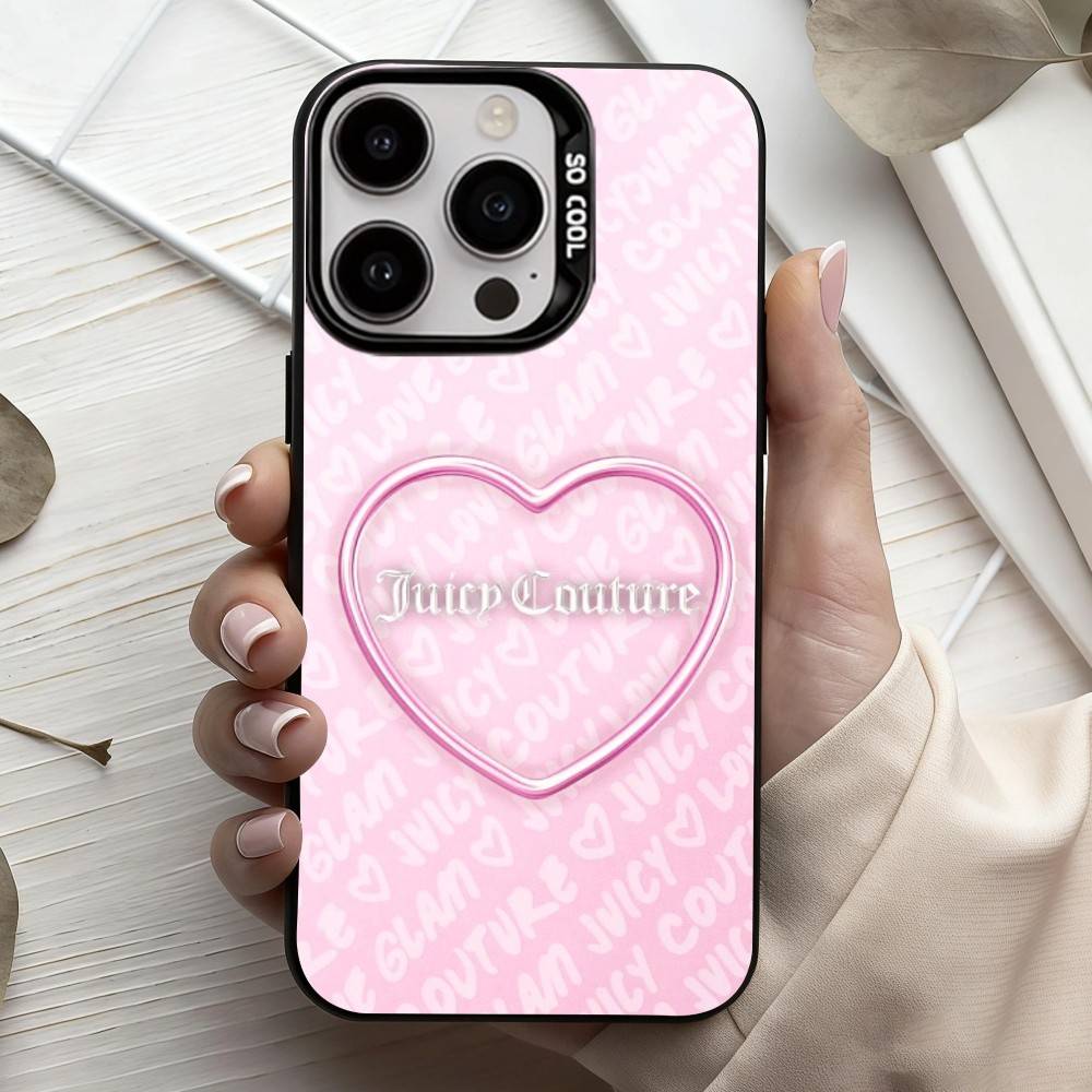 J-Juicy C-Couture Phone Case For iPhone17,16,15,14,13,12,11 Plus,Pro Max Black Candy Silver Plated Cover