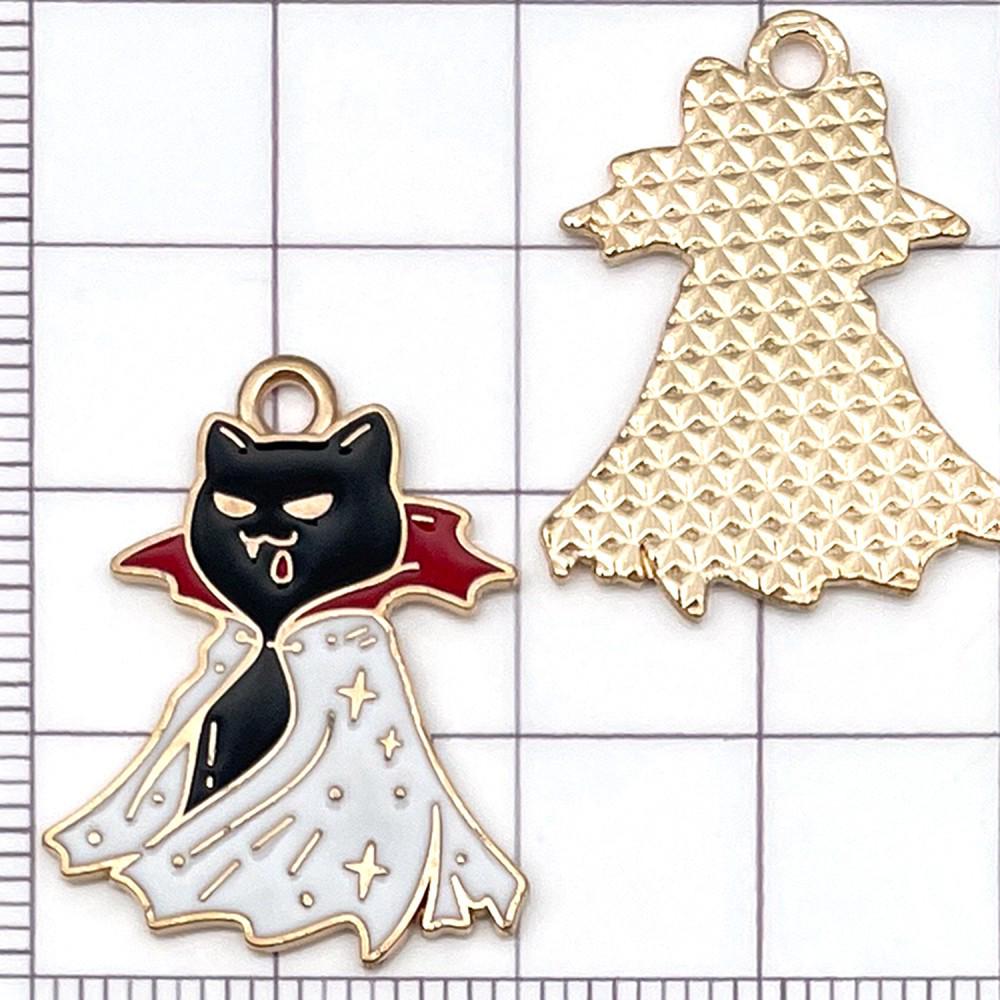 8-Piece Black Oil Drip Alloy Halloween Cartoon Cat Charms for DIY Jewelry