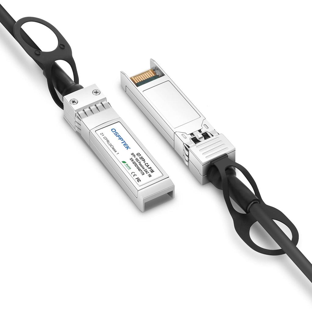 QSFPTEK 10G SFP+ DAC Cable, 1m (3ft) Passive Direct Attach Copper Twinax Cable for Cisco SFP-H10GB-CU1M, Ubiquiti, D-Link, Netgear, Mikrotik, and Open