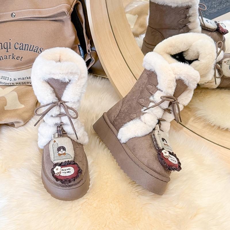 

Жіночі великого розміру зимові теплі хутряні снігові черевики на шнурівці на м якій підошві, утеплені підкладкою, ботильйони до щиколотки, протиковзкі, для піших прогулянок, спортивні бавовняні черевики 37 хакі