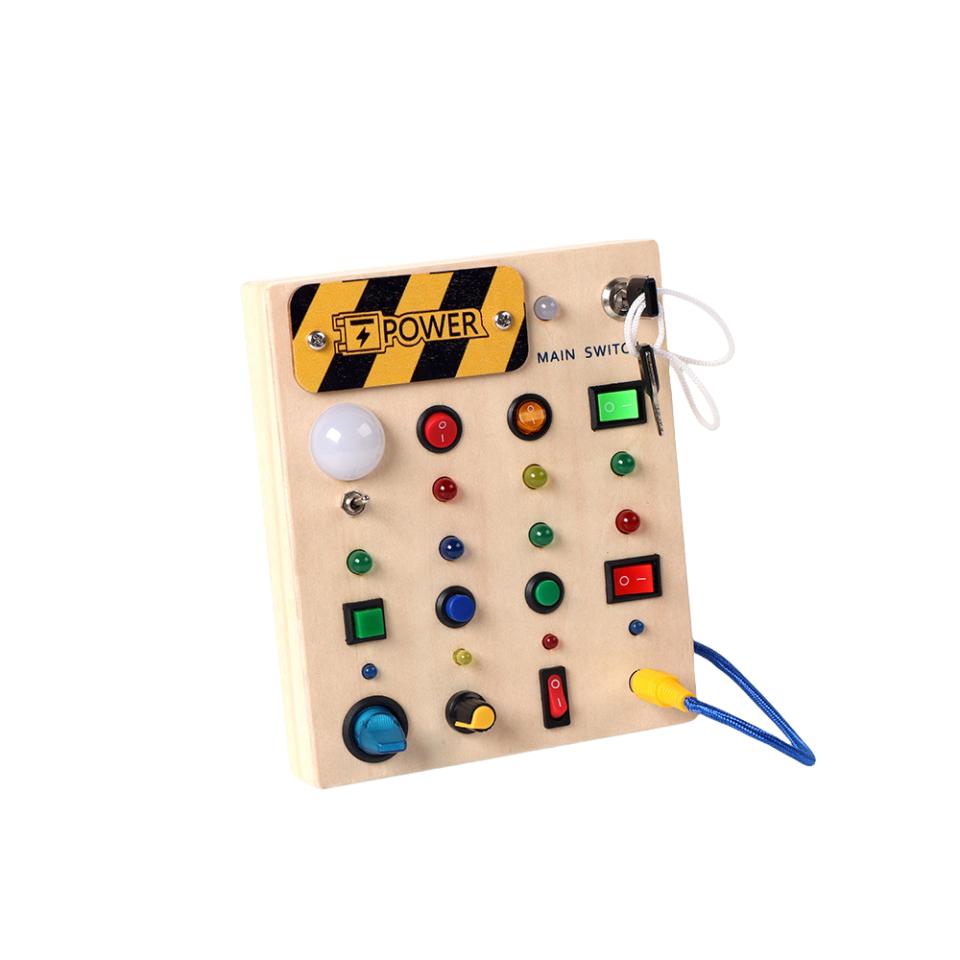 

Montessori Toddler Switch Busy Board - Wooden LED Light Up Busy Boards Activities Sensory Educational Learning Travel Toys