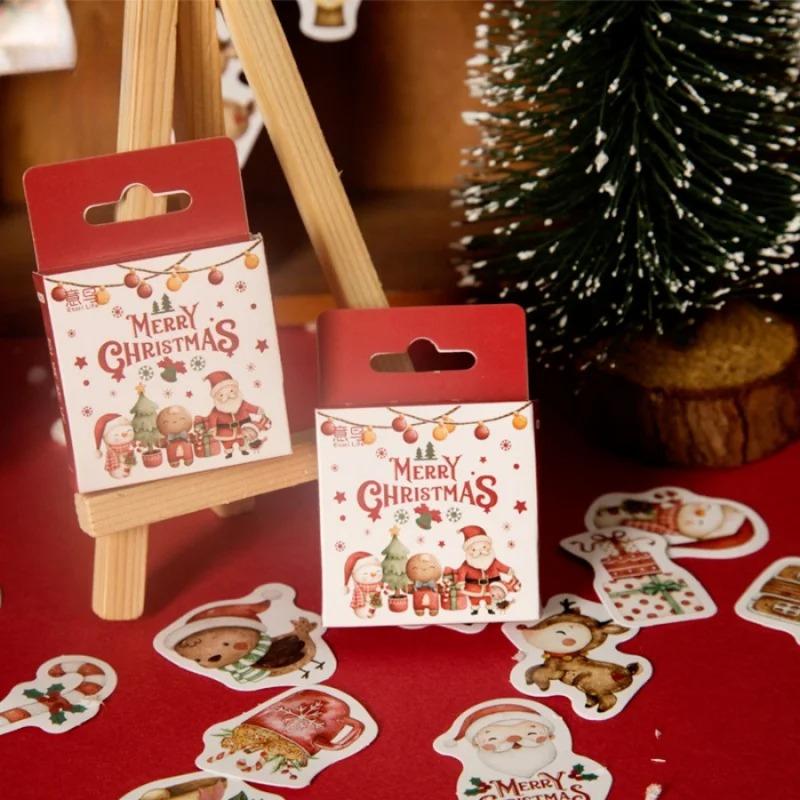 46pcs/Box Christmas Stickers Santa Claus Reindeer JournalDIYGift Box Gift Bag Decoration Self-Adhesive Sealing Sticker