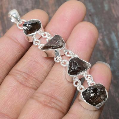 Charming Smoky Rough Gemstone Handmade Jewelry 925 Sterling Silver Pendant