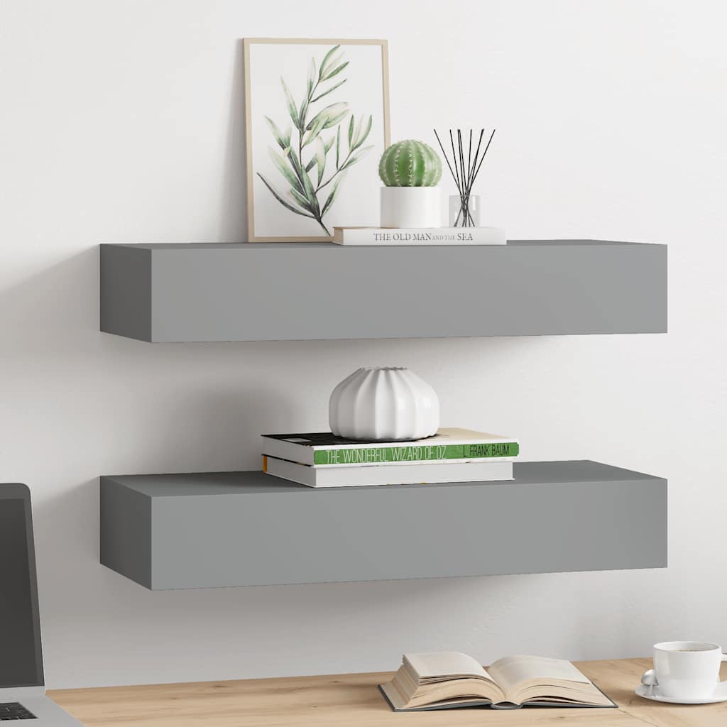 Vidaxl Półki Ścienne Z Szufladą, 2 Szt., Szare, 60 X 23,5 X 10 Cm, Mdf