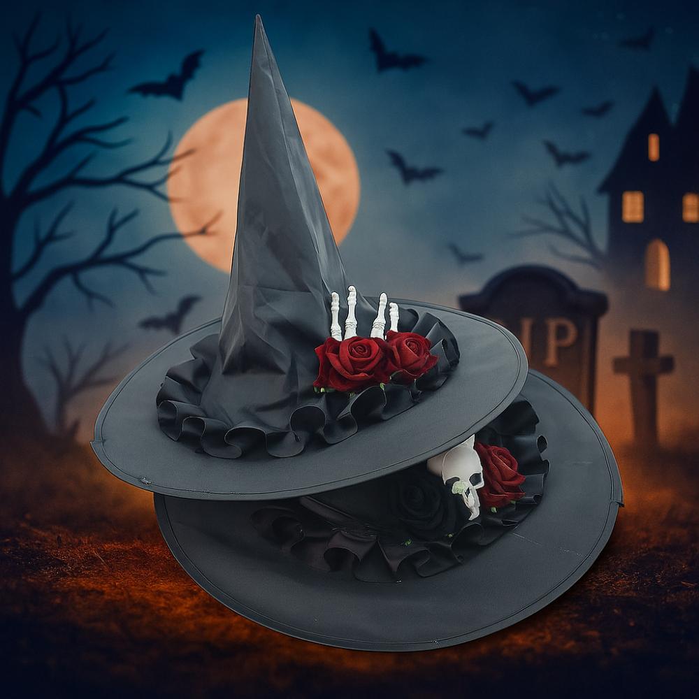 Skeleton Hand Halloween Witch Hats Flower Witch Hat Casual Style Skull Wizard Cap  Night club