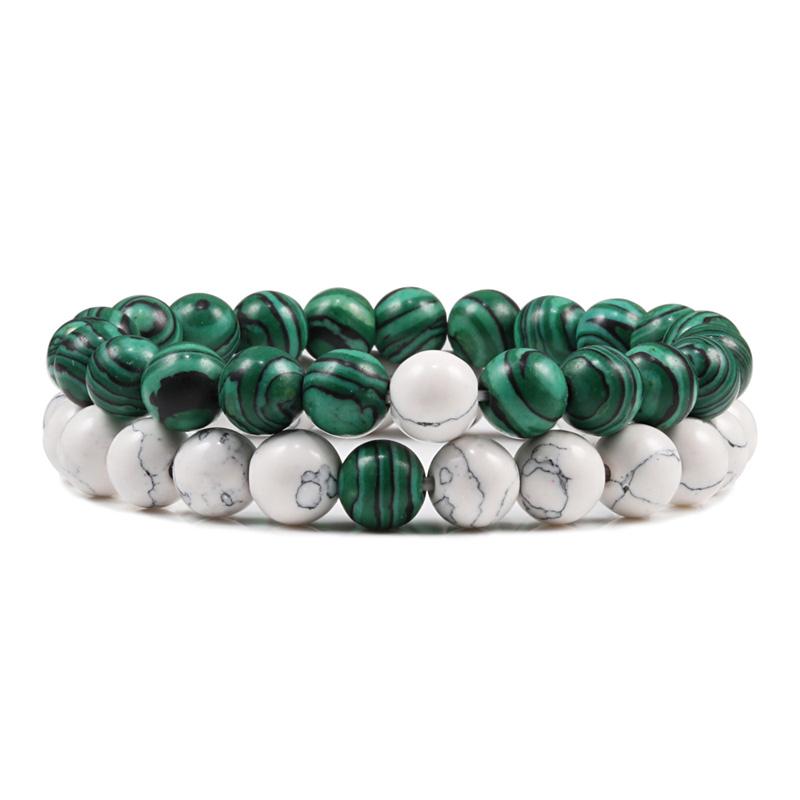 Conjunto pulseira casais distância preto branco natural lava pedra olho de tigre frisado yoga pulseiras para homens mulheres corda elástica jóias