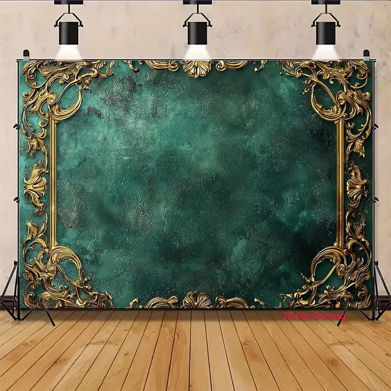 2D Luxury European Ornate Golden Scroll Backdrop Studio Portrait Decor Background Cloth