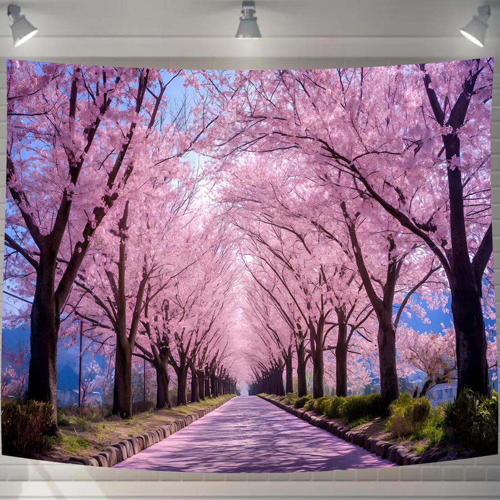 Seasonal Cherry Blossoms in Full Stylish Fabric Wall Change the Atmosphere 100cm W x 75cm GT3818SA U-SITU Tapestry, Tree-Lined Road, Nature, Scenery,