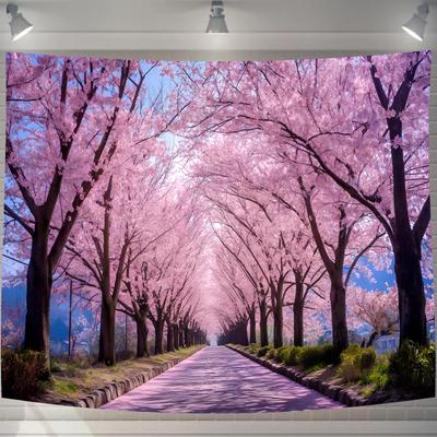 Seasonal Cherry Blossoms In Full Stylish Fabric Wall Change the Atmosphere 100cm W X 75cm GT3818SA U-SITU Tapestry, Tree-Lined Road, Nature, Scenery,