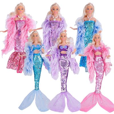 New Dress For Dolls Fashion Coat Mermaids Shinny Sequin Fish Tail Gown Lace Skirt Gown Clothes For Baby Doll Christmas Toys Gift