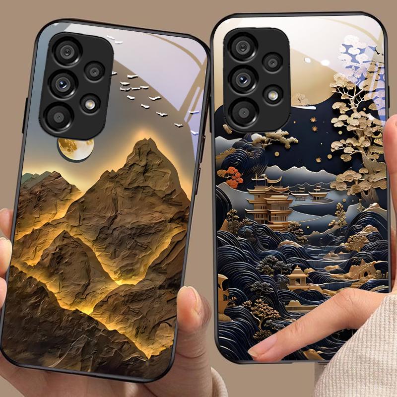 Jubao Basin Water For Samsung Galaxy S10 20 Plus 21 FE 22 23 24 FE 25 Ultra Black Tempered Glass Phone Case Hard Shell