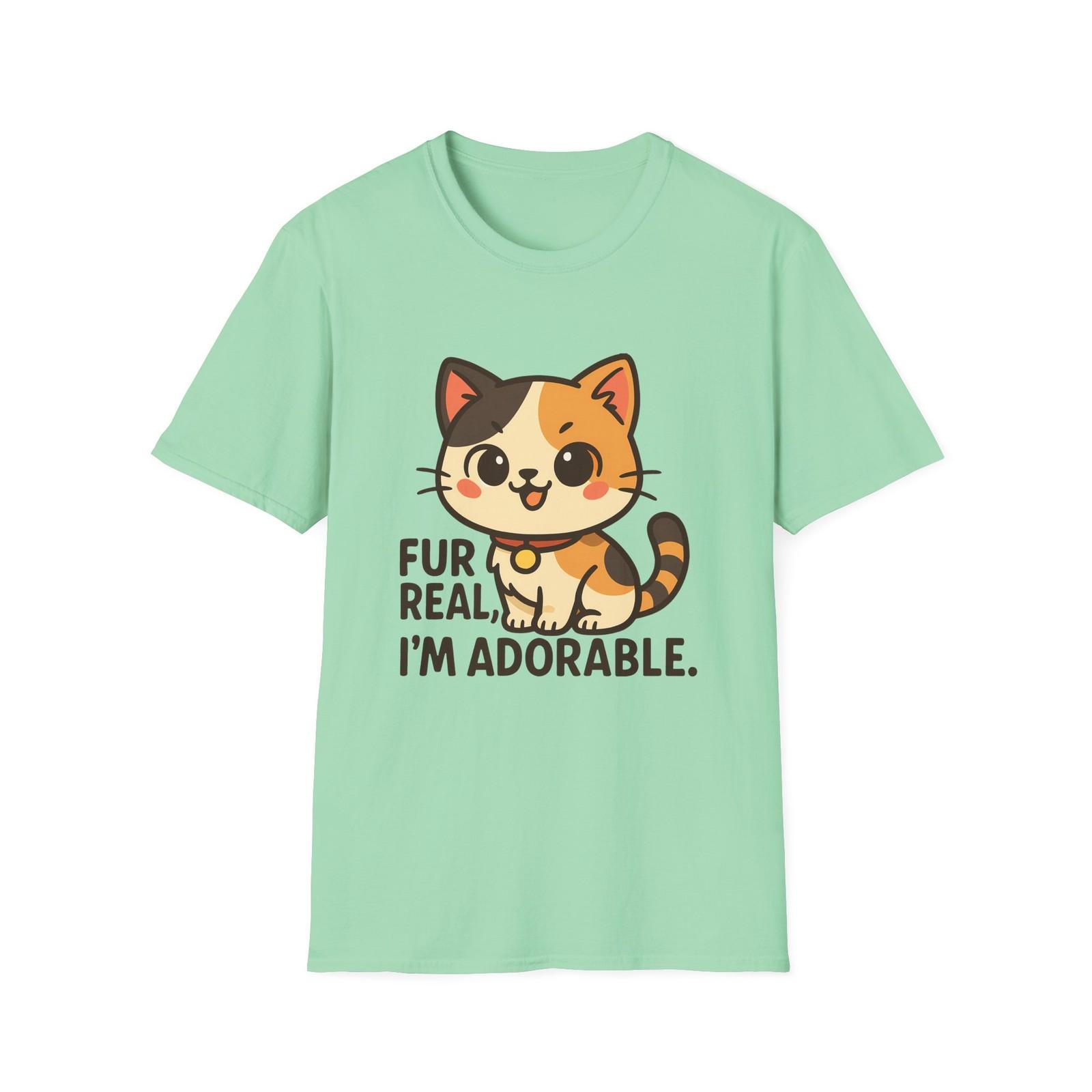 Unisex Softstyle T-Shirt Mens Womens Tees Top Calico Fur Real I’m Adorable Kitten Tee S