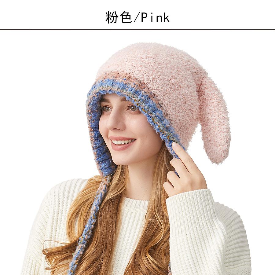 Knitted Hat Ladies Winter Outdoor Ear Protection Warm Hat Cartoon Rabbit Ears Wool Hat Tide