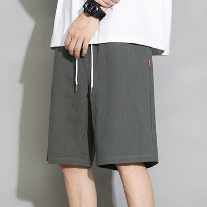 

Летние мужские хлопковые брюки, льняные однотонные базовые короткие брюки, мужские летние спортивные легкие спортивные штаны 5XL армия зеленый