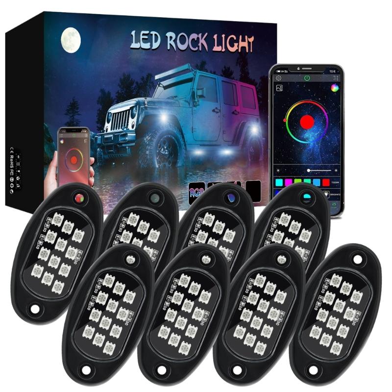 

8 Pods LED Rock Lights Trail Rig Lamp Remote Control 12 LEDs Underglow Lights for Pickups Cars Waterproof