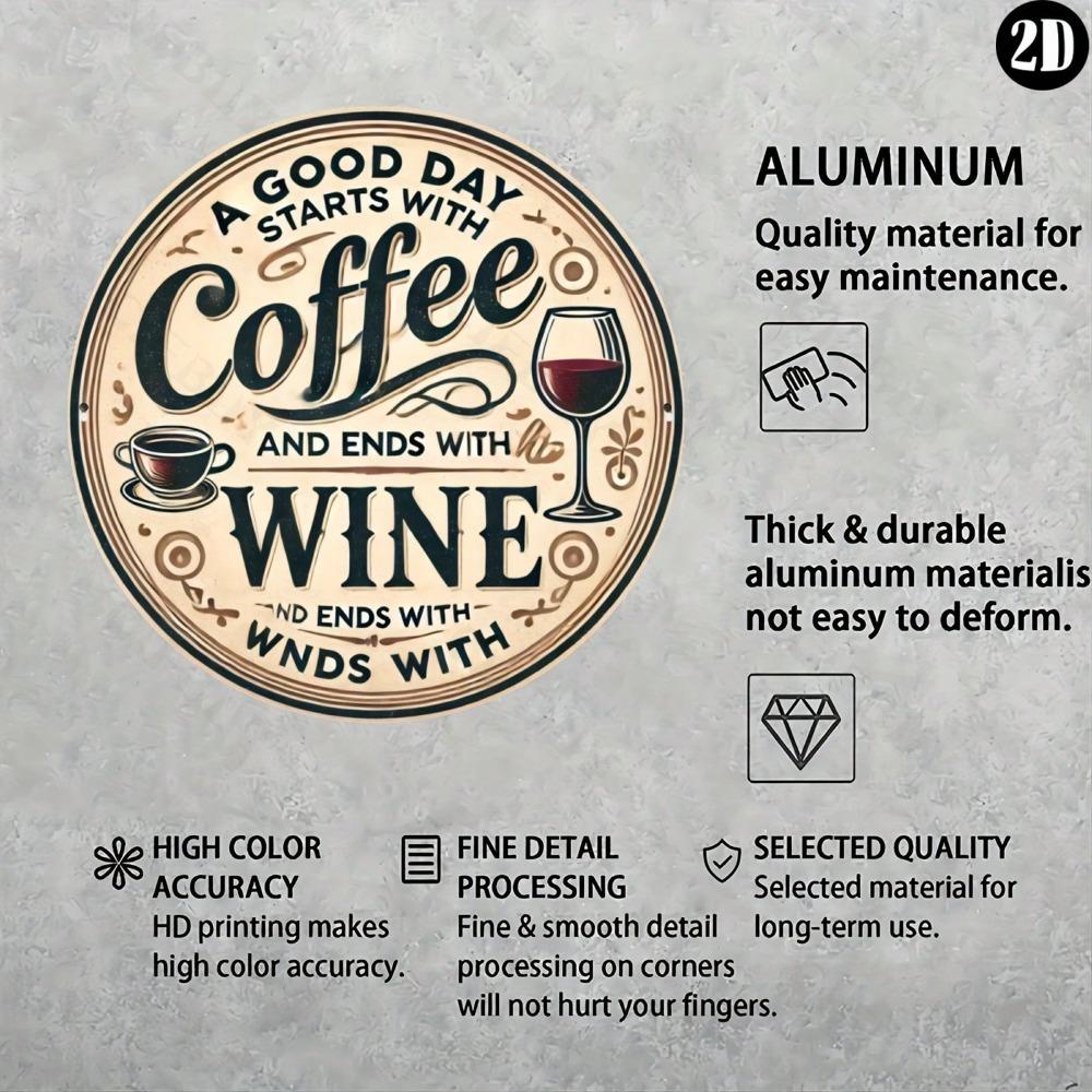 Vintage Coffee Wine Metal Wall Art Round Home Bar Decor Gift