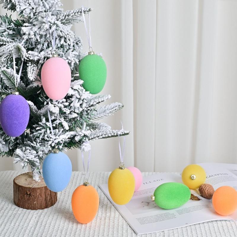 Easter Egg Set Flocking Egg Flocking Christmas Ball Hand Painted Egg Holiday Decoration Plastic Egg Props