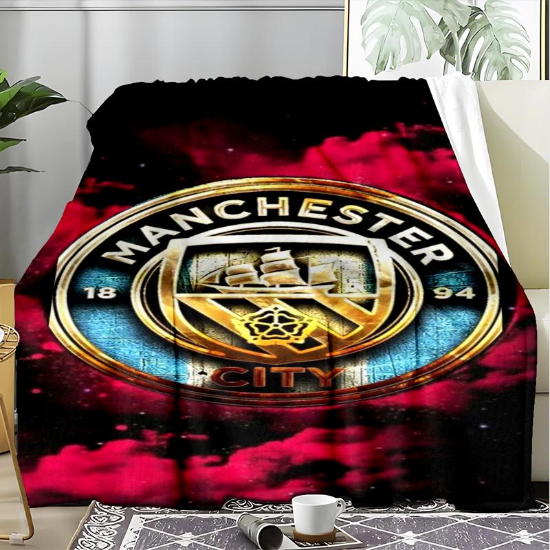 1PZ Coperta Morbida in Flanella Stampata Manchester City F.C. Plaid per Camera da Letto Adulto Salotto Divano Campeggio Viaggio Regali per Fan Regali di Natale