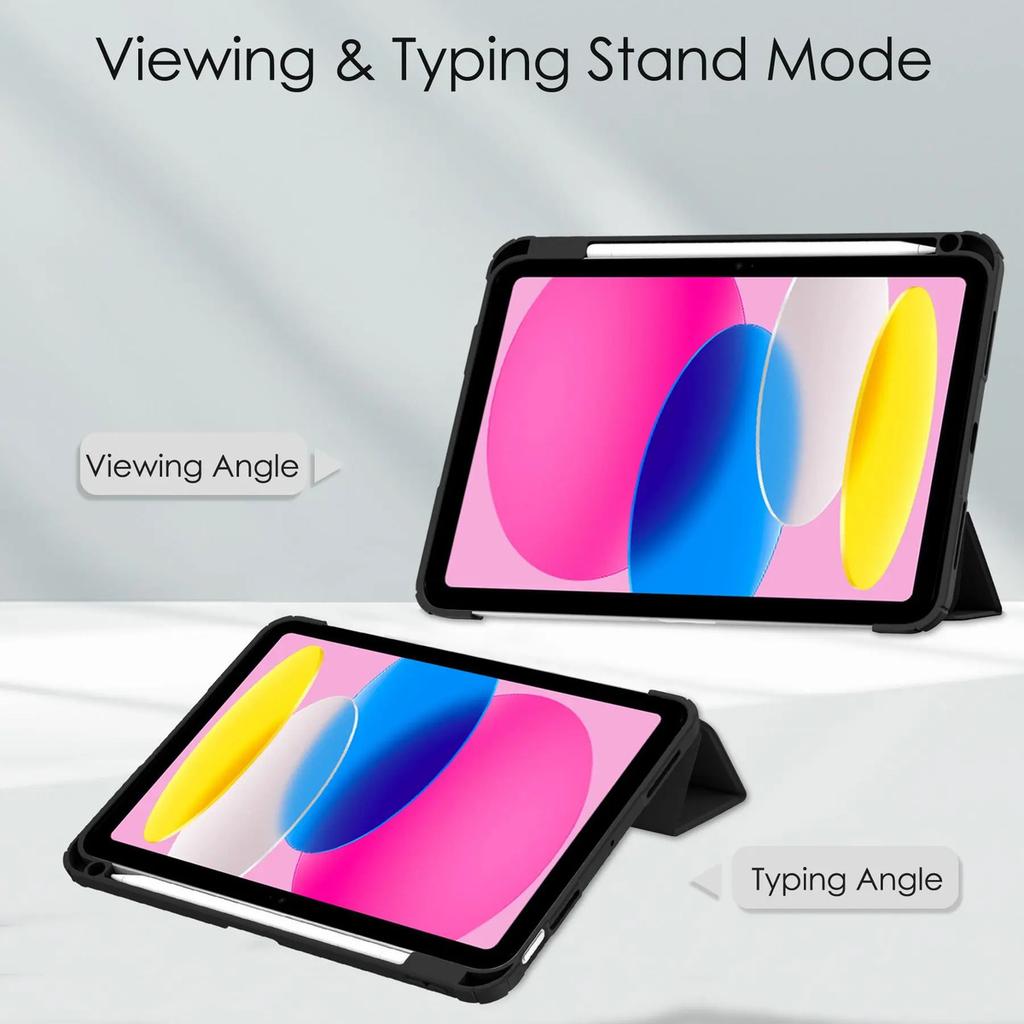 Stoßfeste durchsichtige Hülle für iPad 11. A16 2025, Klare Hybrid-PC-Rückseite + TPU-Stoßfänger mit integriertem Stifthalter, Dreifach faltbare Ständerabdeckung
