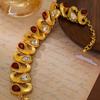 Vintage Medieval Jewelry Court Style Antique Geometric Classic Plated 18k Real Gold With Gemstones Necklace Bracelet Earrings