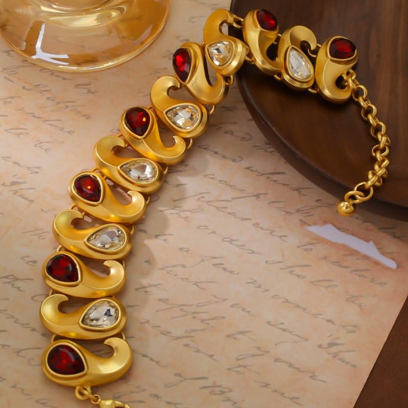 Vintage Medieval Jewelry Court Style Antique Geometric Classic Plated 18k Real Gold With Gemstones Necklace Bracelet Earrings
