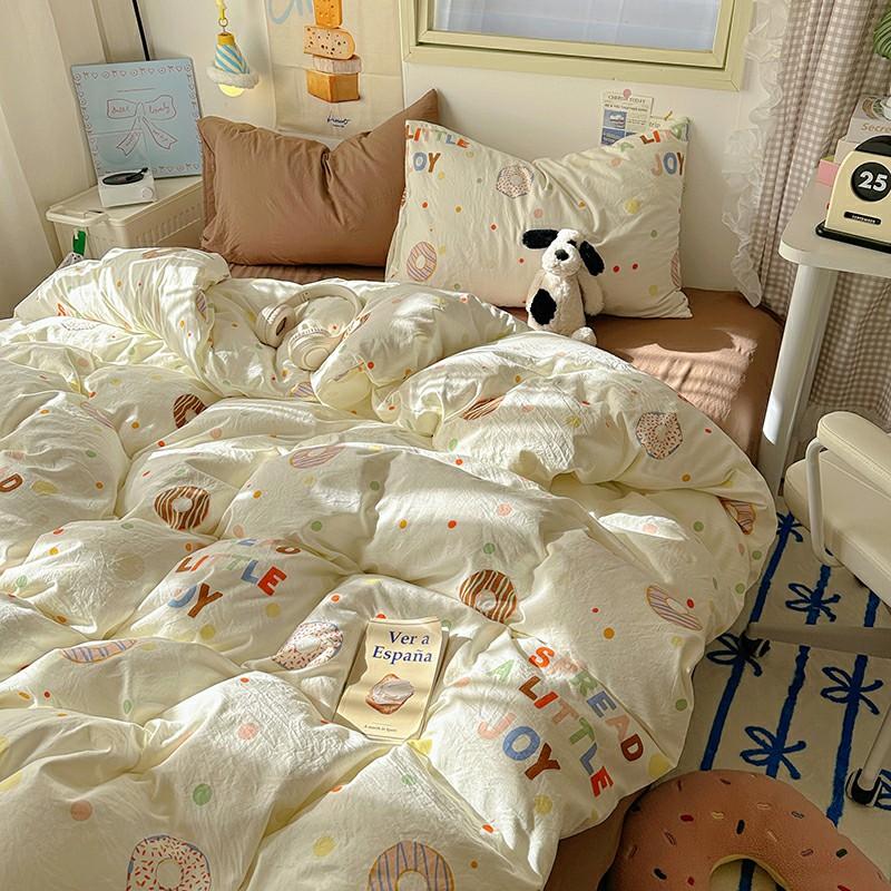 INS Cartoon Pattern Bedding Set For adults kids Fluffy pink lovely Flat Sheet With Pillowcases Colorful King Queen Full size