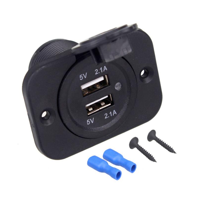 Panel de Toma de Corriente USB Dual Impermeable 3.1A 4.2A Adaptador de Salida de Corriente con Luz LED 12-24V para Coche Barco Marino Móvil