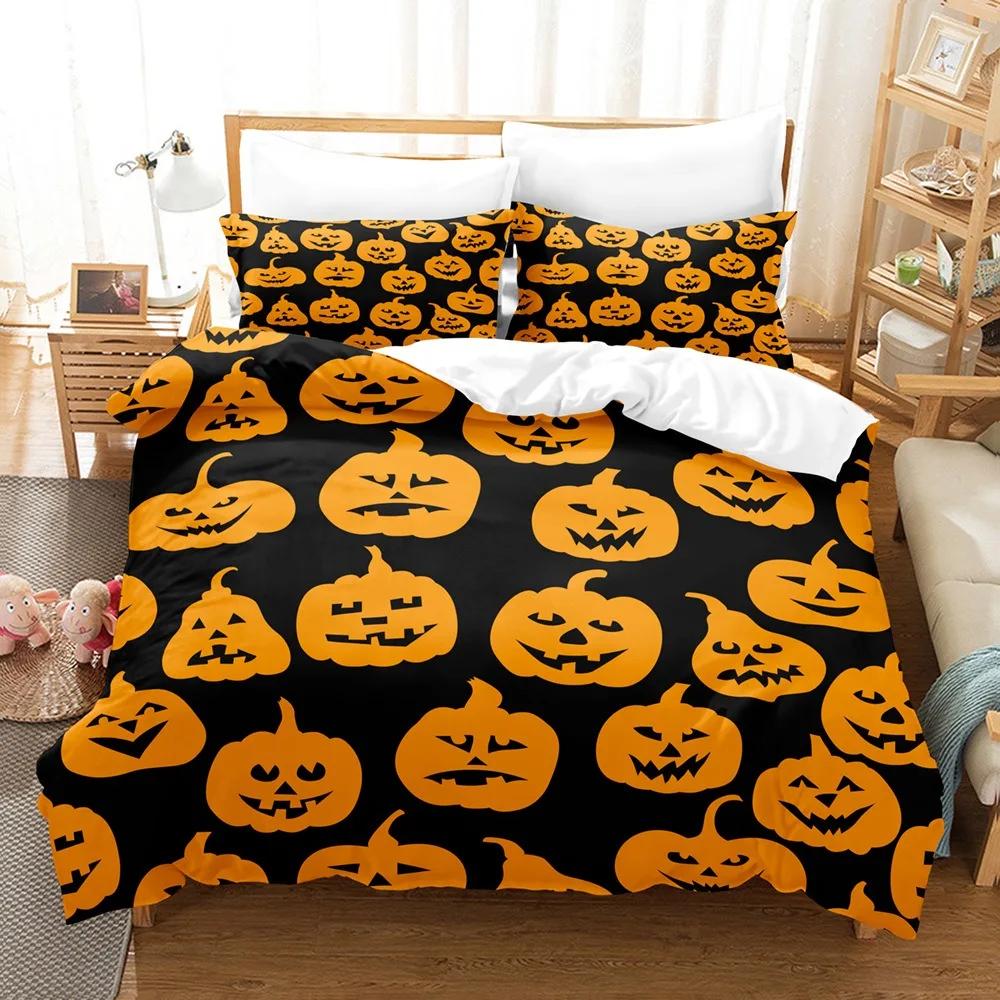 Halloween Pumpkin Cartoon Duvet Cover Pillow Case Home Bedding Set Fun Creative Comforter Sets Gifts for Kids