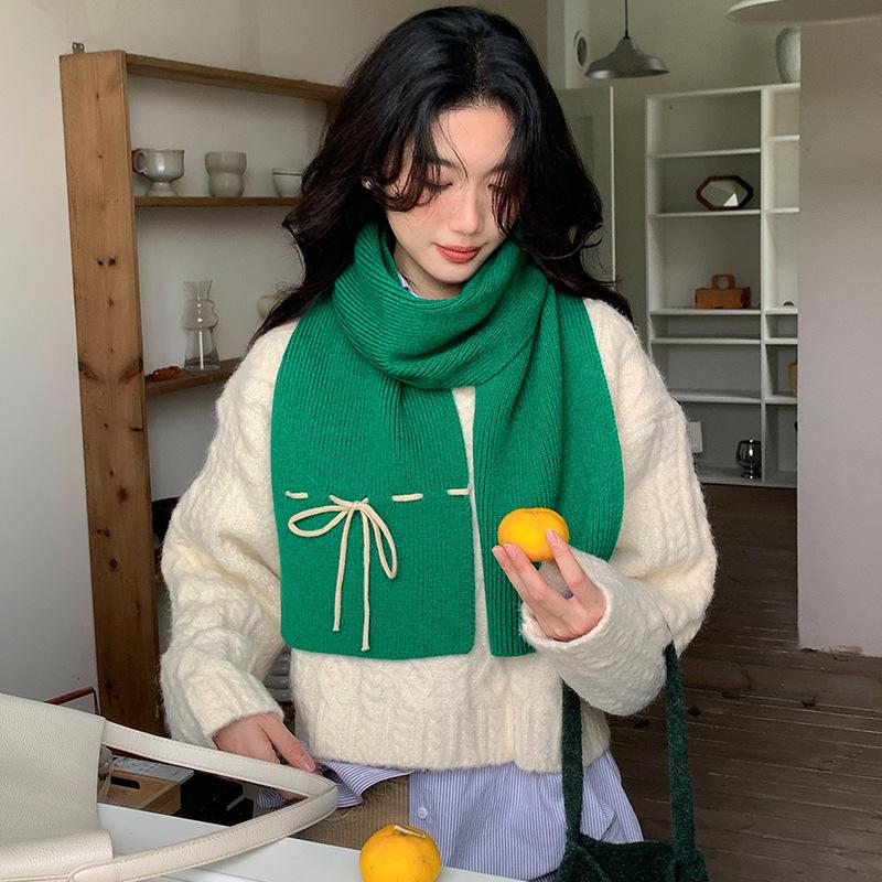 Écharpe Tricotée à Nœud Papillon pour Femmes Automne et Hiver Chaude et Douce Écharpe Tricotée