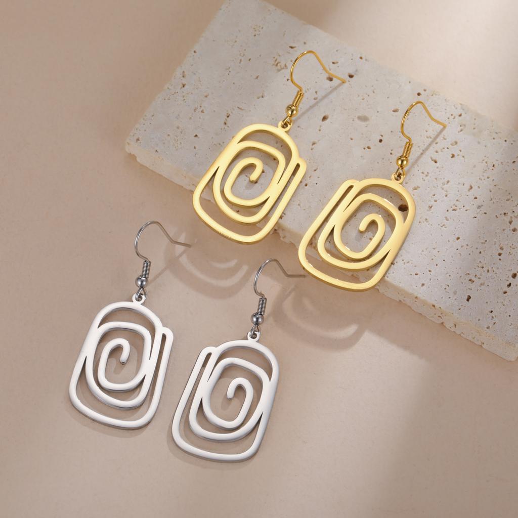 Teamer Einfache Geometrische Spirale Runde Quadratische Hängende Ohrringe für Damen Mädchen Mode Minimalistisch Edelstahl Zirkon