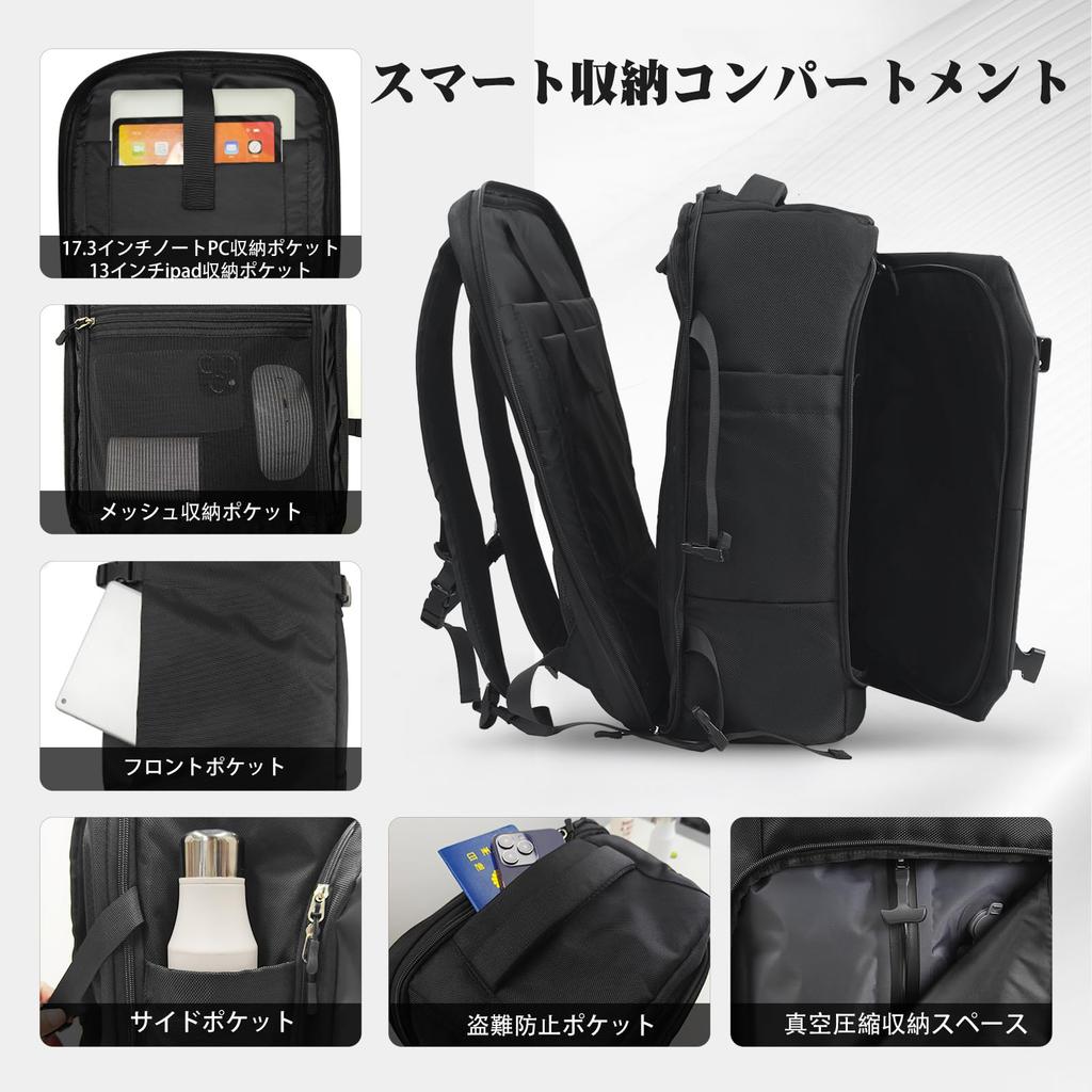 Business Travel Large Capacity Size Fits Inch Suitable for Business Black [KINGSLONG] Backpack, Backpack, 40L, Carry-on Backpack, Men's & Women's,