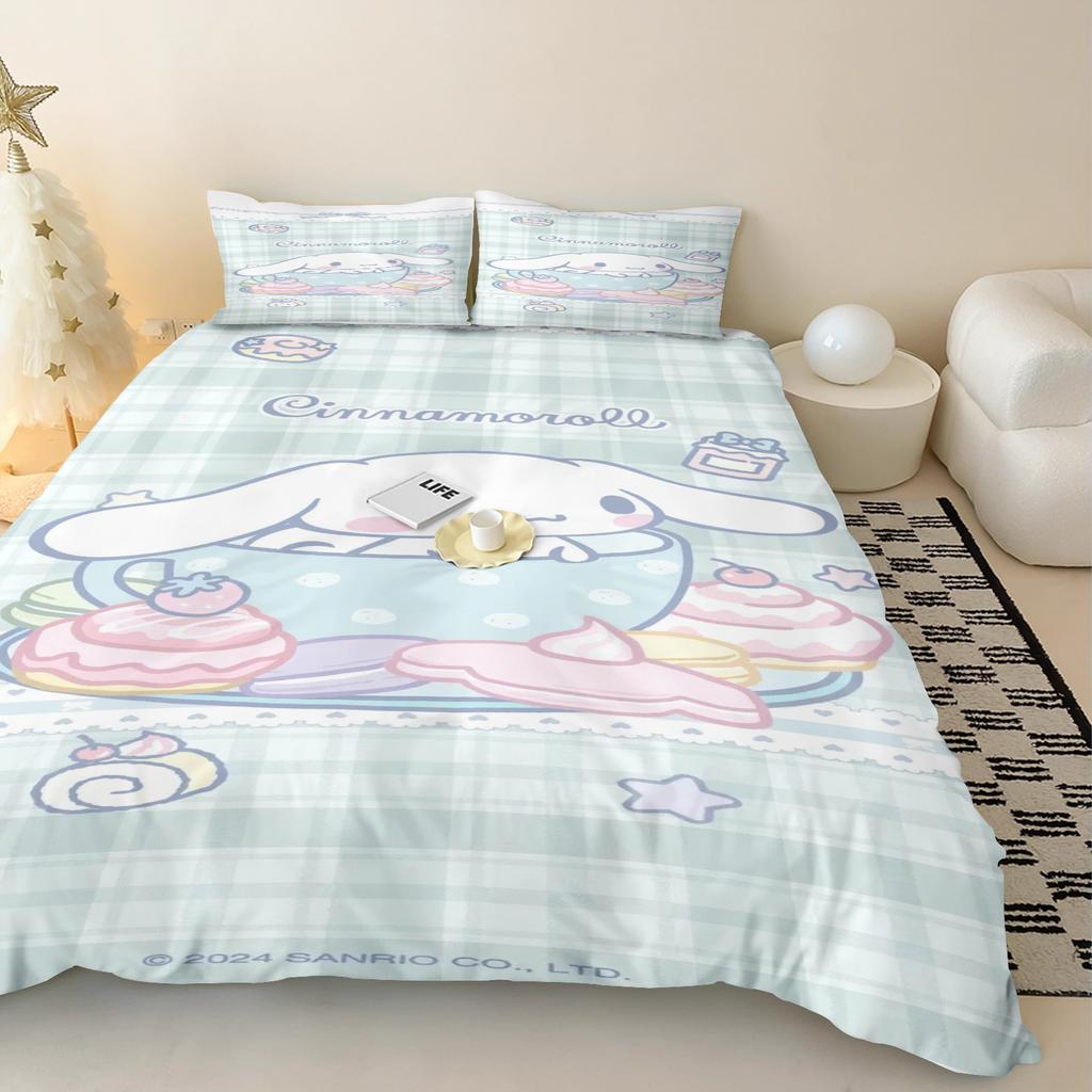 MINISO Modern Print Duvet Cover Set Sanrio Children Grade A Printed Queen Size Home Cinnamoroll Mattress Bedding 3 Piece