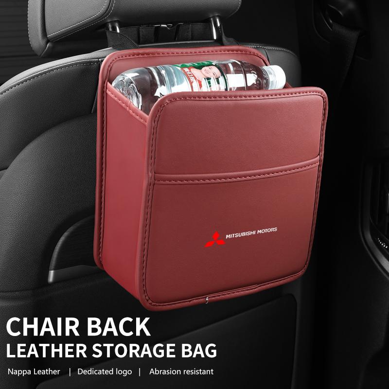 Car Logo Seat Back Storage Leather Multifunction Hanging Box Accessories For Mitsubishi Lancer ASX Pajero Mirage Attrage Xpander