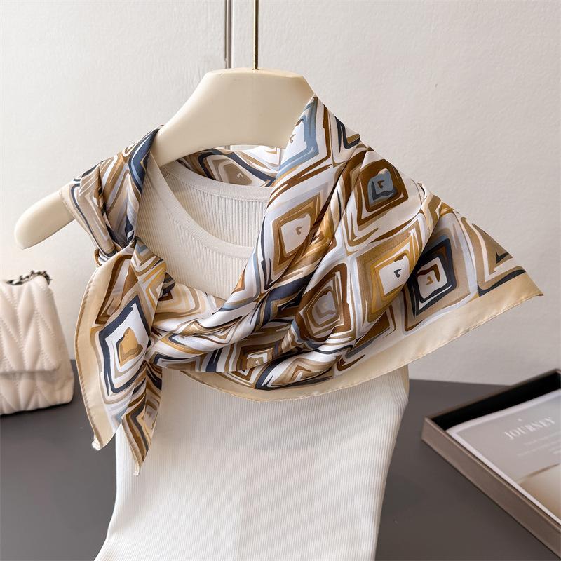 Women's Imitation Silk Square Scarf Soft Satin Lattice Print Wrap Foulard Neckerchief Bandanas Hair Skinny Tie Scarves Shawls