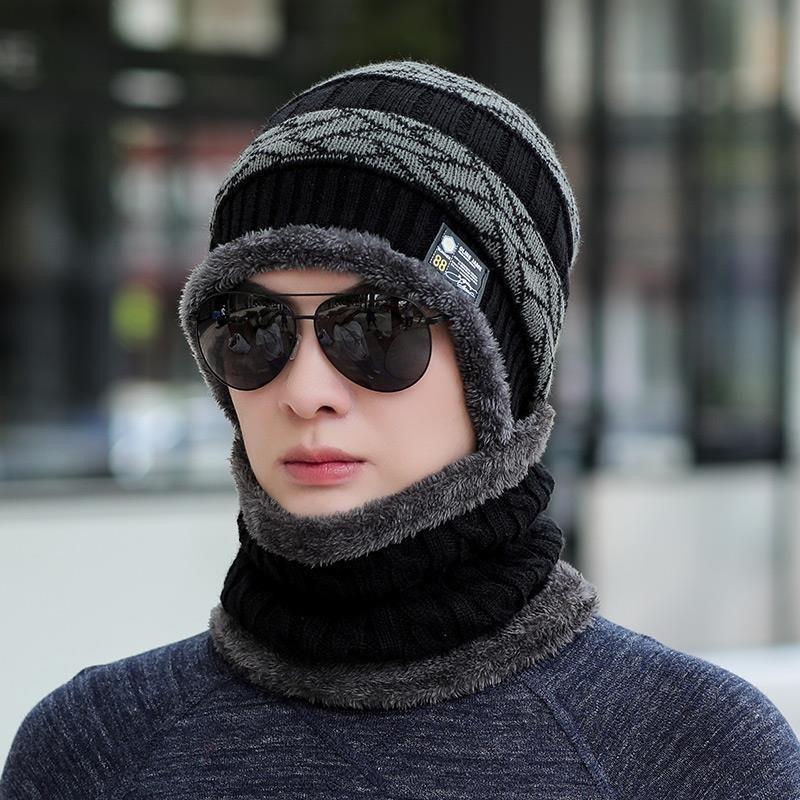 1Set Winter Warm Hat Scarf Set For Men Women Outdoor Thickened Cycling Hats Scarf  Windproof Cold-Proof Scarf Cap