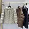 Autumn and Winter Europe Station Rhombus Hooded White Duck Down Jacket Winter Warm Short Jacket