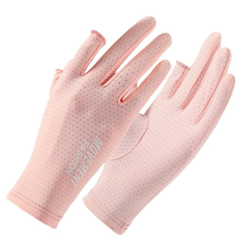 Summer Sun Protection Gloves for Women Thin Breathable Two finger Outdoor Riding Non Slip Driving Takeaway Finger Ice Silk Gloves