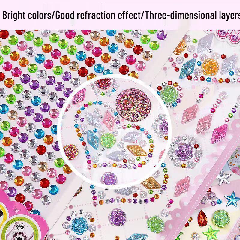Children's Gem Stickers: DIY Shiny Diamond & Cartoon Princess Crystal Hearts