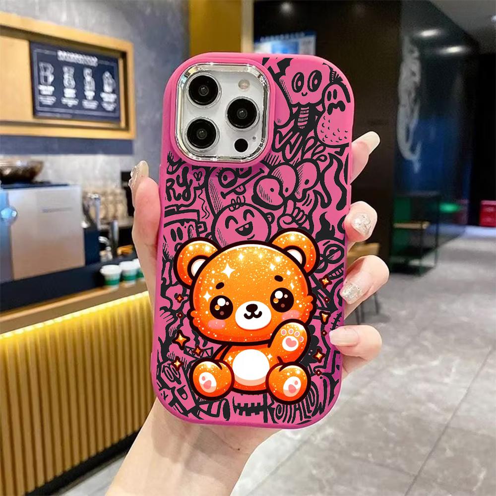 Phone Case: 2D flat design suitable for iPhone 18 17 16 15 14 13 Pro protective case, couple style, glitter little bear, Christmas and Halloween gifts
