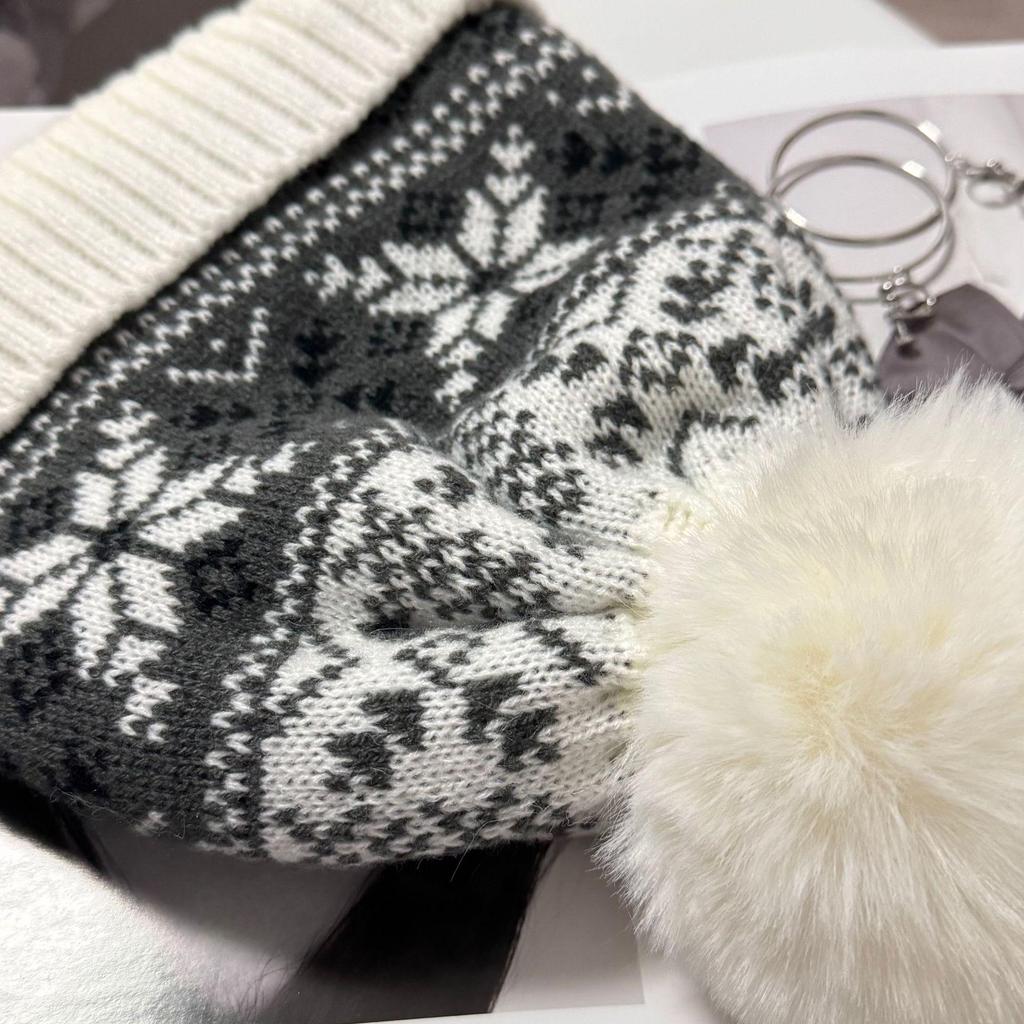 Fair Isle Wool Knit Hat: Warm, Plush, Plus-Size Jacquard, Autumn/Winter Retro, Small Face Rabbit Hair.