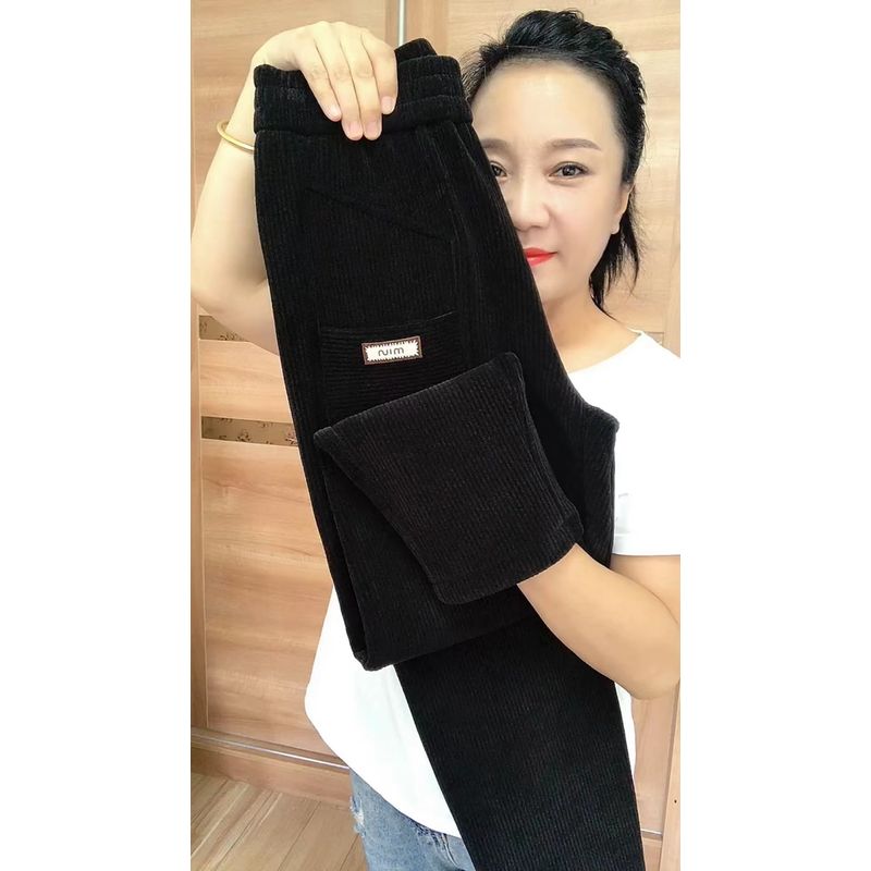 

Chenille Thickened High Waist Fat Cover Casual Harem Pants Black L
